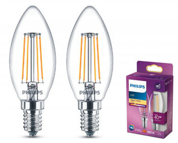 Philips 2er Sparpack E14 LED Lampen Kerzenform 4.3W wie 40W 2700K warmweißes Licht