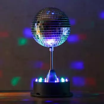 SATISFIRE LED-Spiegelkugel 13cm mit Standfu&szlig;, 18 bunte LEDs, Batterie/USB