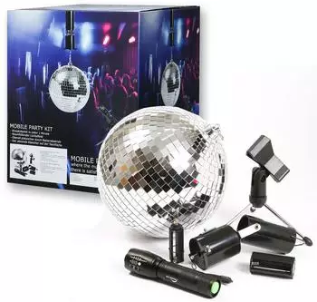 SATISFIRE Mobile Party Kit 20cm Spiegelkugel, Batteriemotor, Pinspot, Stativ (9367)