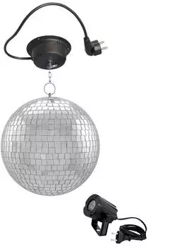 SATISFIRE Spiegelkugel-Komplettset 20cm mit Motor und LED Pinspot warmweiß