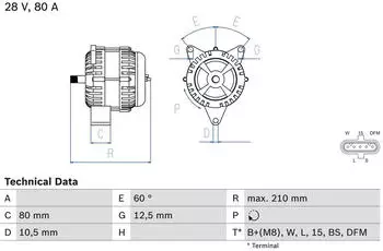 Bosch Lichtmaschine / Generator 28V 80A (0 986 048 100)