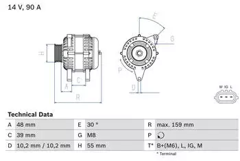 Bosch Lichtmaschine Toyota Yaris/Vitz, 159mm (0 986 049 211)