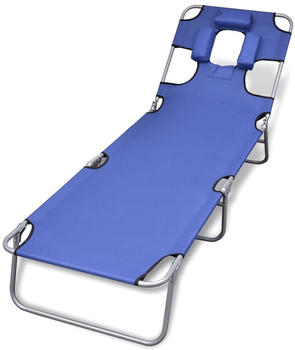 vidaXL Folding cot with cushion and adjustable backrest blue