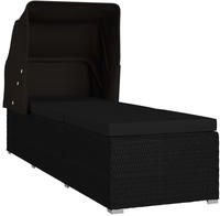 vidaXL Sonnenliege mit Sonnenschutz und Auflage Poly Rattan Schwarz