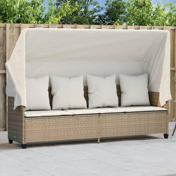 vidaXL Sonnenliege mit Dach und Kissen Poly Rattan Beige (368357)