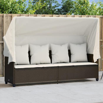 vidaXL Sonnenliege mit Dach und Kissen Poly Rattan Braun (368354)