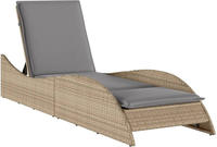 vidaXL Sonnenliege mit Auflage Beige 60x205x73 cm Poly Rattan