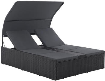 Juskys Syros Doppelliege mit Dach und Auflagen BxHxT 160 x 43 x 200 cm Polyrattan schwarz