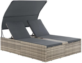Juskys Syros Doppelliege mit Dach und Auflagen BxHxT 160 x 43 x 200 cm Polyrattan grau-meliert