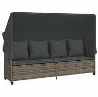 vidaXL Sonnenliege mit Dach und Kissen Grau Poly Rattan