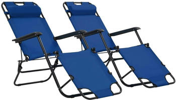 vidaXL Sonnenliege mit Fußablage 2er Set klappbar Textil blau