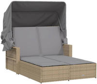 vidaXL Doppel-Sonnenliege mit Dach und Auflagen Beige Poly Rattan
