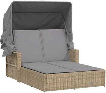 vidaXL Doppel-Sonnenliege mit Dach und Auflagen Poly Rattan Beige (365811)