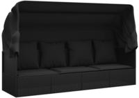 vidaXL Outdoor-Loungebett mit Dach und Kissen Schwarz Poly Rattan