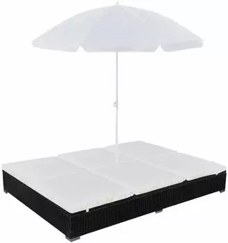 vidaXL Outdoor-Loungebett mit Sonnenschirm Poly Rattan Schwarz (42950)
