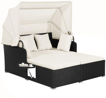 Costway Sonnenliege mit einziehbarem Baldachin für 2 Personen Rattan (HW70628WH)