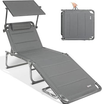 HOMECALL XXL Sonnenliege mit Dach 200 x 70 cm schnelltrockend Schaumstoff grau (30039)
