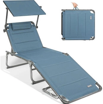 HOMECALL XXL Sonnenliege mit Dach 200 x 70 cm blau (30038)