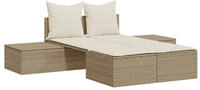 vidaXL Doppel-Sonnenliege mit Auflagen Beige Poly Rattan