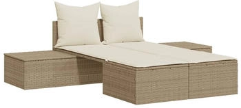 vidaXL Doppel-Sonnenliege 104 x 162 x 30 cm mit Auflagen Beige Polyrattan (368393)