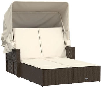 vidaXL Doppel-Sonnenliege mit Dach und Auflagen Braun Polyrattan 110 x 180/201 x 149 cm (365808)