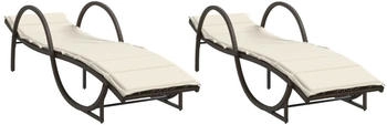 vidaXL Sonnenliegen 2 Stk. mit Auflagen Braun Polyrattan 60 x 199 x 42 cm (3277308)