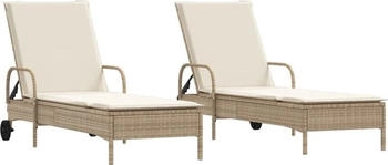 vidaXL Sonnenliegen mit Auflagen 2 Stk. Beige Polyrattan 61 x 200 x 48 cm (3261438)