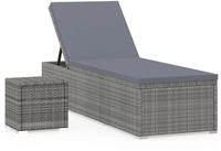 vidaXL Sonnenliege mit Auflage und Teetisch Poly Rattan Grau