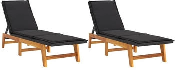 vidaXL Sonnenliegen mit Auflagen 2 Stk. Polyrattan Massivholz Akazie (319725)