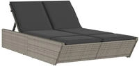 vidaXL Doppel-Sonnenliege mit Kissen Grau Poly Rattan