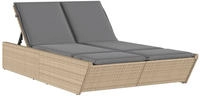 vidaXL Doppel-Sonnenliege mit Auflagen Beige Poly Rattan