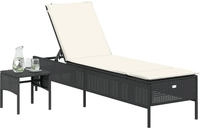 vidaXL Sonnenliege mit Tisch und Auflage Schwarz Poly-Rattan