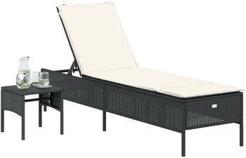 vidaXL Sonnenliege mit Tisch und Auflage Schwarz Poly-Rattan (4002728)