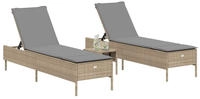 vidaXL Sonnenliegen mit Auflagen 2 Stk. Beige Poly Rattan