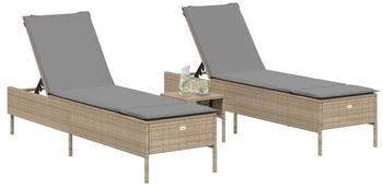 vidaXL Sonnenliegen mit Auflagen 2 Stk. Beige Polyrattan 198 x 55 cm (3261590)
