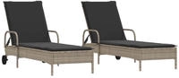 vidaXL Sonnenliegen mit Auflagen 2 Stk. Hellgrau Poly Rattan
