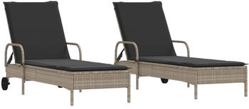 vidaXL Sonnenliegen mit Auflagen 2 Stk. Hellgrau Polyrattan 61 x 200 x 48 cm (3261439)