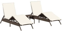 vidaXL Sonnenliegen 2 Stk. mit Tisch Braun Poly Rattan