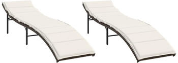 vidaXL Sonnenliegen 2 Stk. mit Auflagen Braun Polyrattan 55 x 199 x 50/68/82/89 cm (3277302)
