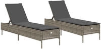 vidaXL Sonnenliegen mit Auflagen 2 Stk. Grau Poly Rattan