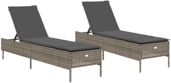vidaXL Sonnenliegen mit Auflagen 2 Stk. Grau Polyrattan 198 x 55 cm (3261589)