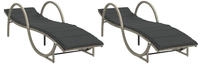 vidaXL Sonnenliegen 2 Stk. mit Auflagen Hellgrau Poly Rattan