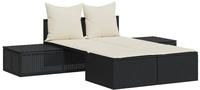 vidaXL Doppel-Sonnenliege mit Kissen Schwarz Poly Rattan
