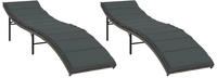 vidaXL Sonnenliegen 2 Stk. mit Auflagen Grau Poly Rattan