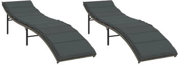 vidaXL Sonnenliegen 2 Stk. mit Auflagen Grau Polyrattan 55 x 199 x 50/68/82/89 cm (3277303)