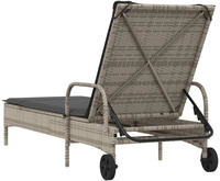 vidaXL Sonnenliege mit Rollen und Auflage Grau Poly Rattan