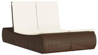 vidaXL Doppel-Sonnenliege mit Auflagen Braun Poly Rattan