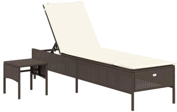 vidaXL Sonnenliege mit Tisch und Auflage Braun Polyrattan (4002729)