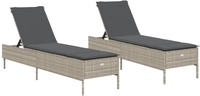 vidaXL Sonnenliegen mit Auflagen 2 Stk. Hellgrau Poly Rattan