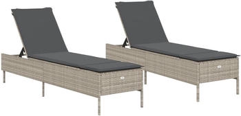 vidaXL Sonnenliegen mit Auflagen 2 Stk. Hellgrau Polyrattan 198 x 55 cm (3261592)